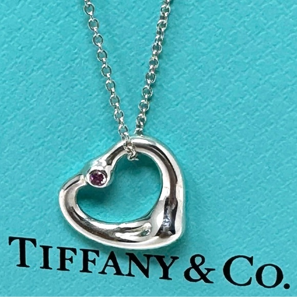 Authentic Tiffany & CO. Elsa Peretti  Pink Sapphire Open Heart Neck… - Picture 5 of 15